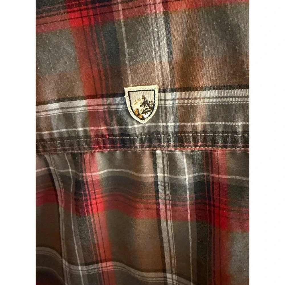 Kuhl Plaid Button Down Shirt Mens Medium Brown Red Excellent Tapered Fit - Picture 10 of 11